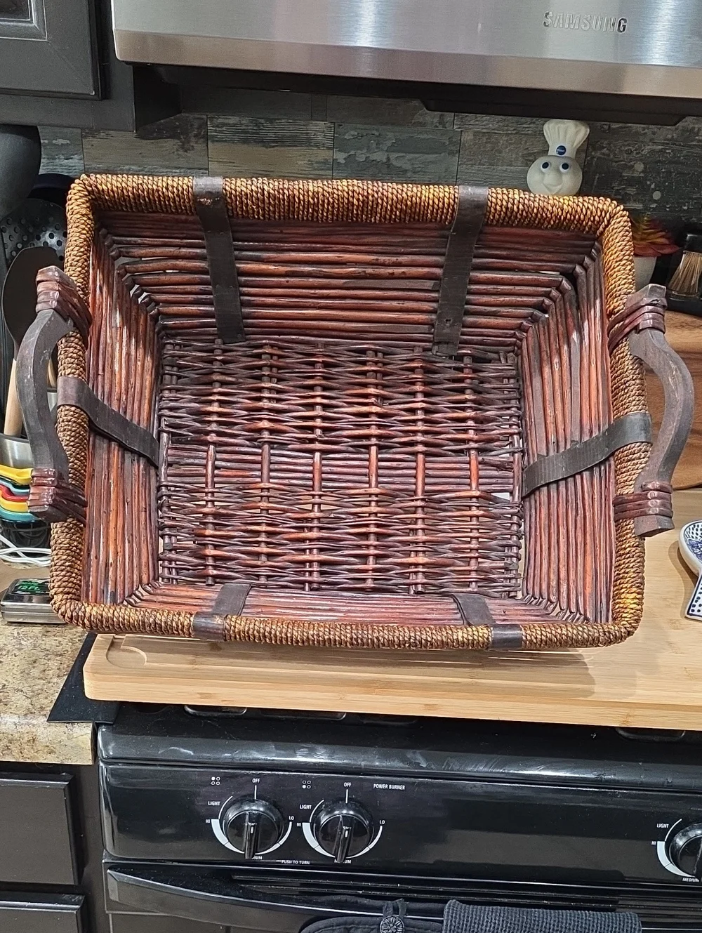 Handwoven Brown Rattan Storage Basket with Side Handles